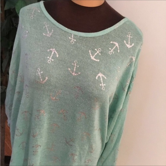 NO Boundaries long sleeve Top Juniors XXL mint green with silver anchors - Picture 8 of 8